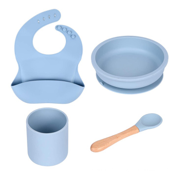 Silicone Dinner Plate Set with Baby Suction Cup Bowl, Baby Spoon, Silicone bib and Silicone Cup